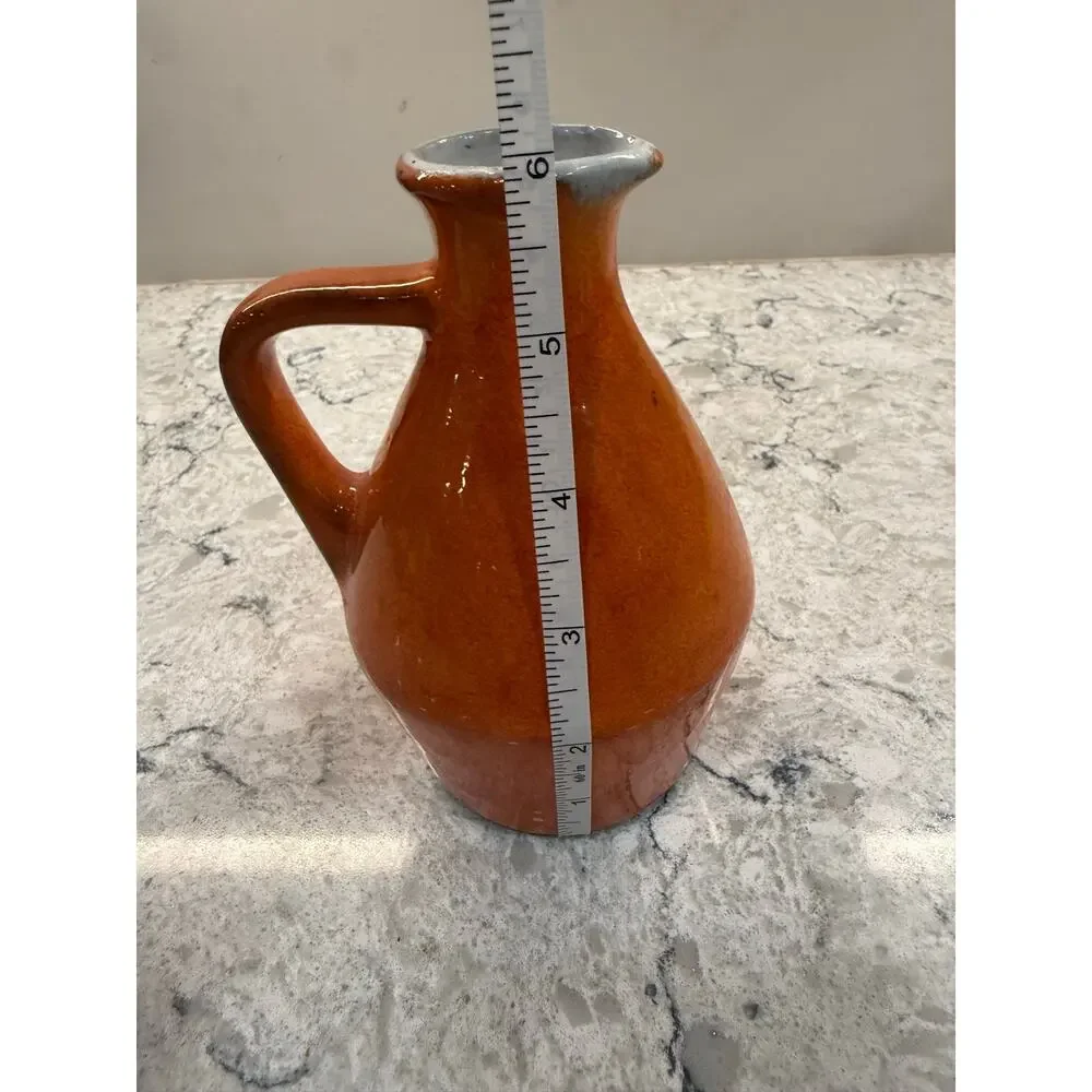Vintage Signed Pottery Mini Vase / Pitcher Orange Speckled 6